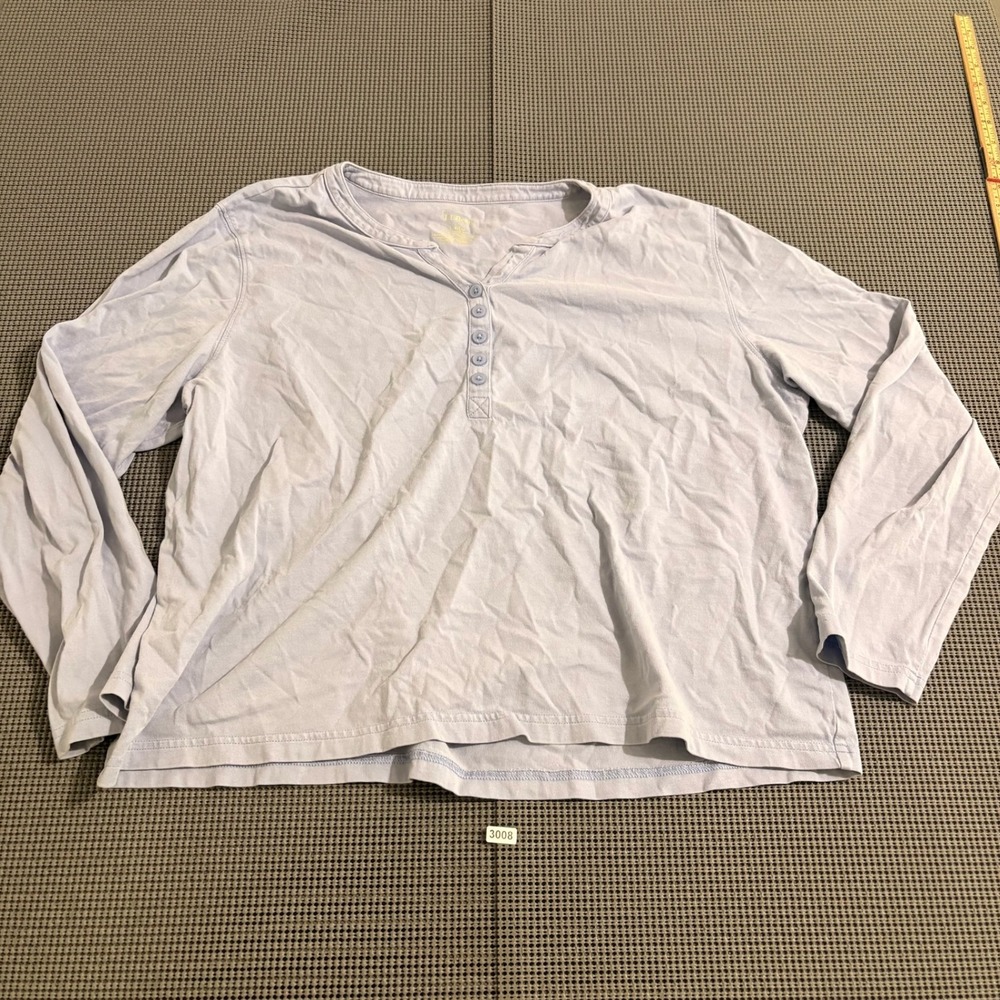 LL Bean Womens L REG Light Blue Cotton Long Sleeve Henley Shirt 286445